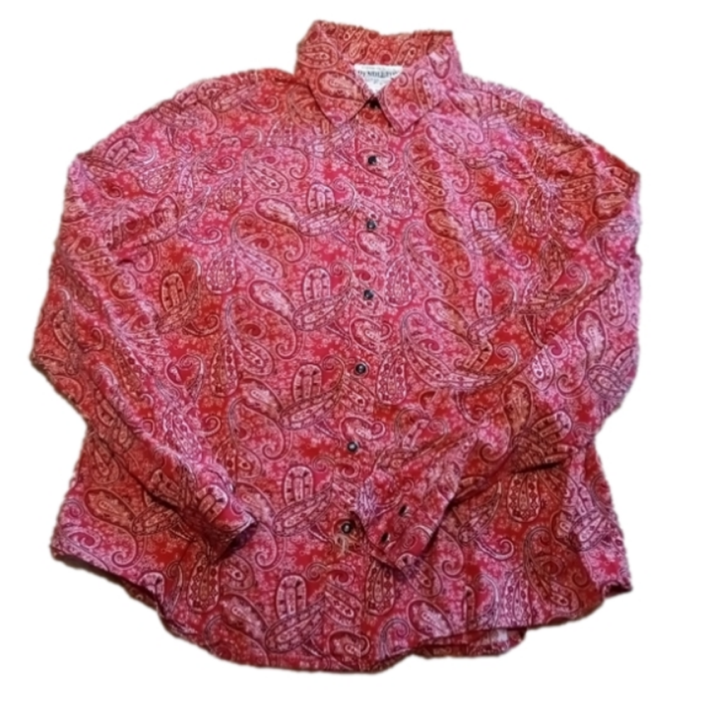 Pendleton Paisley Button Down Long Sleeve Red Western Shirt Women's Petite Large